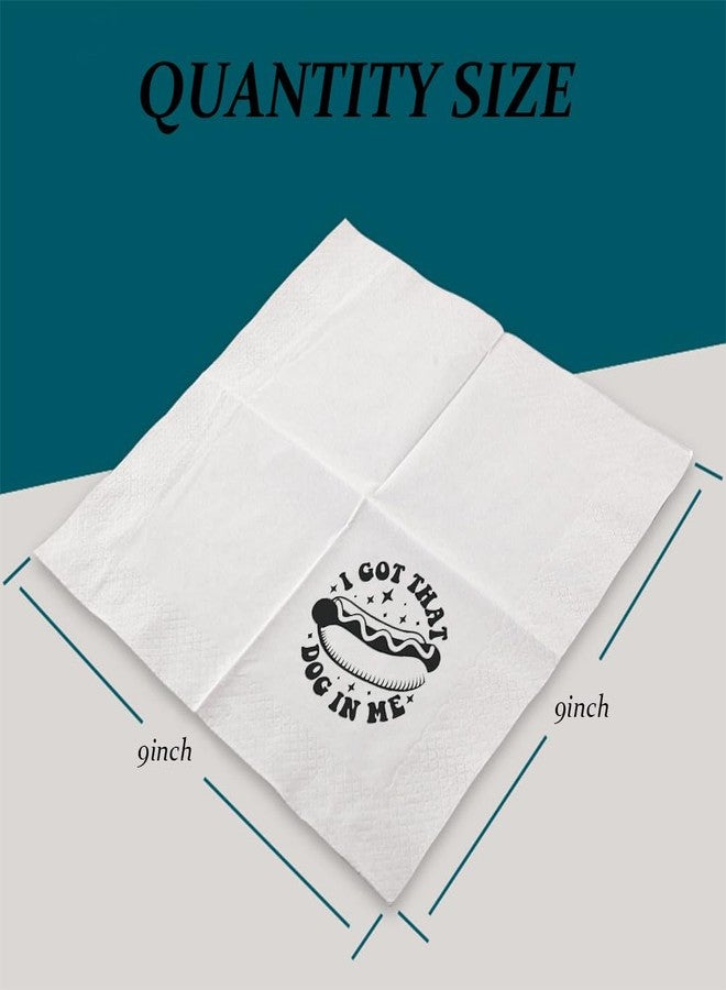 VOWFOO I Got That Dog In Me Groovy Hotdog Funny Wiener Food Joke Cocktail Napkins for BBQ Grilled Birthday Food Themed Housewarming Picnic Food Festival Party 100Pcs 4.5 x 4.5 2-ply (Dog In Me) - Image 4